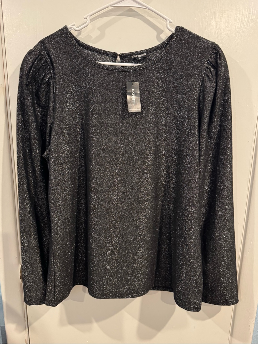 NWT Express Women's XL Black Shimmer Long-Sleeve Top Party